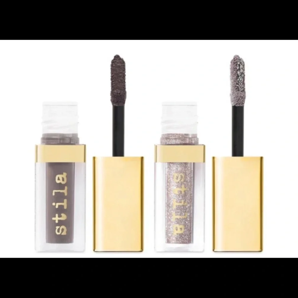 STILA Double Dip Suede Shade Glitter Glow Liquid Eyeshadows Duo Grey Fox NIB